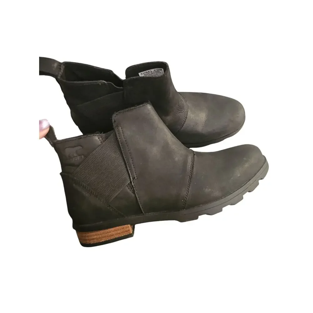 Sorel Emelie Chelsea Bootie black leather waterproof ankle boots sz 6 $150